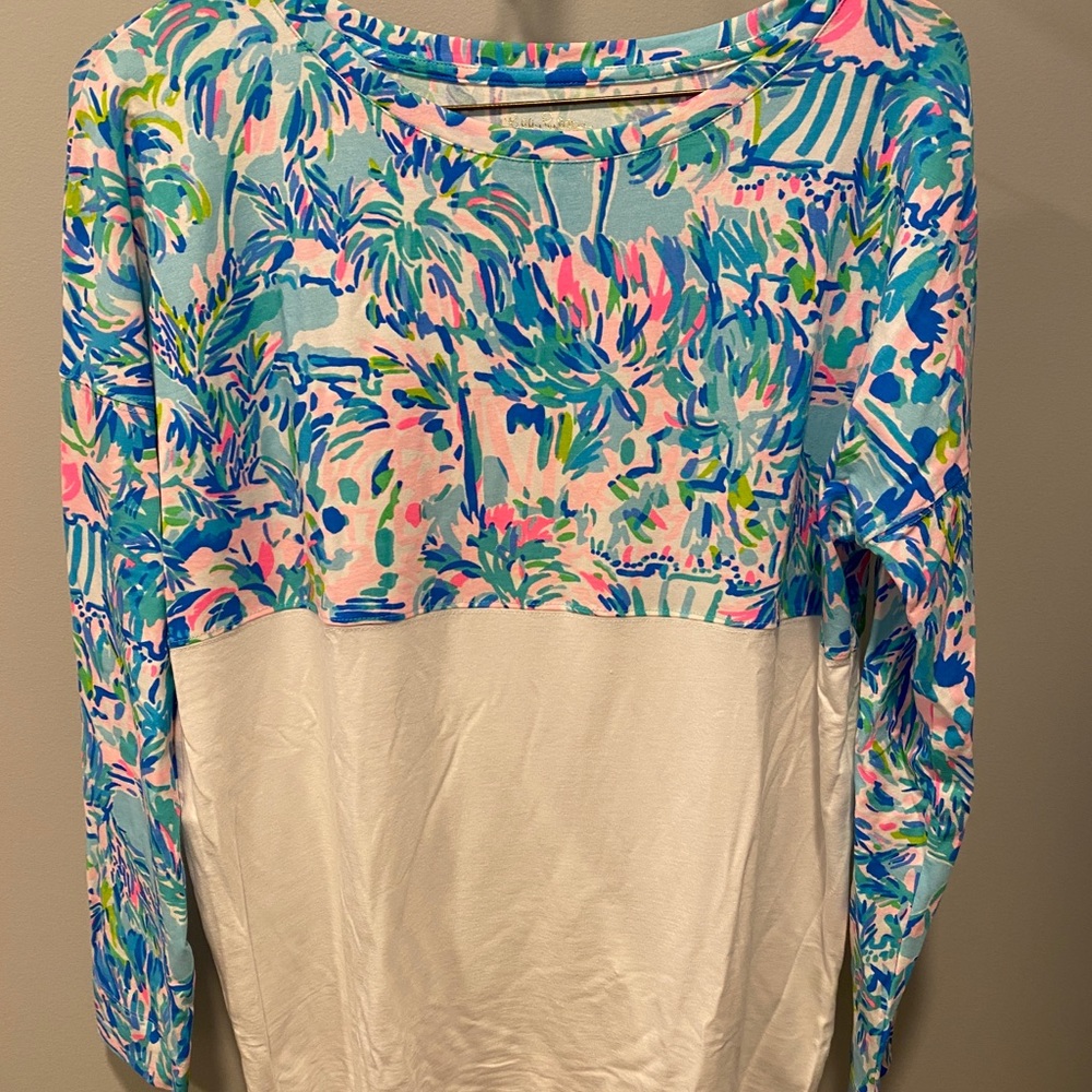 NWT Lilly Pulitzer Finn Top Size L Multi Color and White